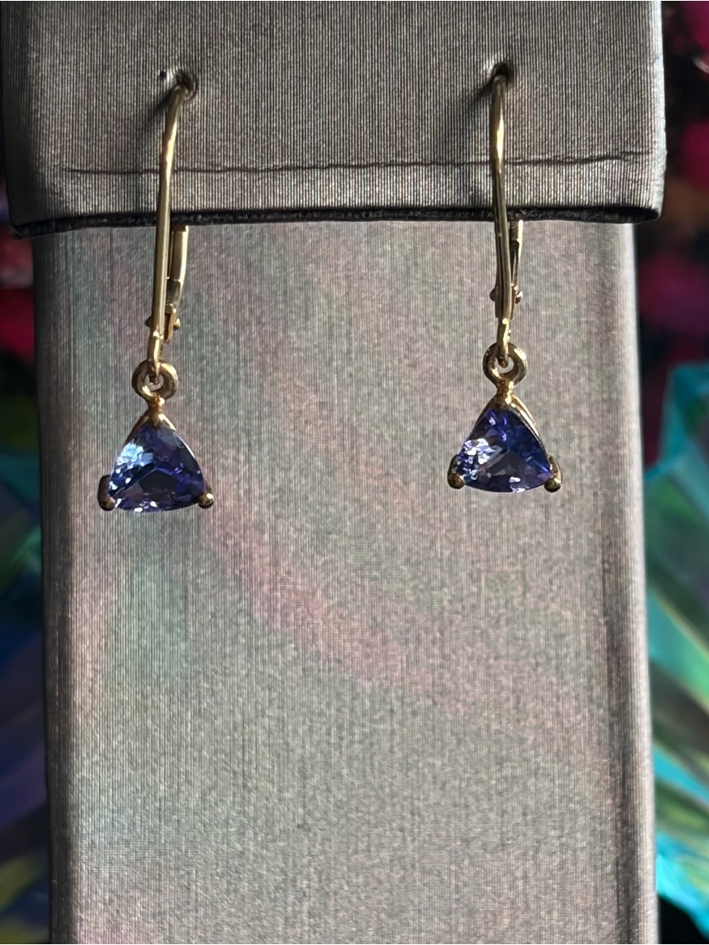 Beautiful 14k and Tanzanite leverback earrings.  Magnificent colored tanzanite.